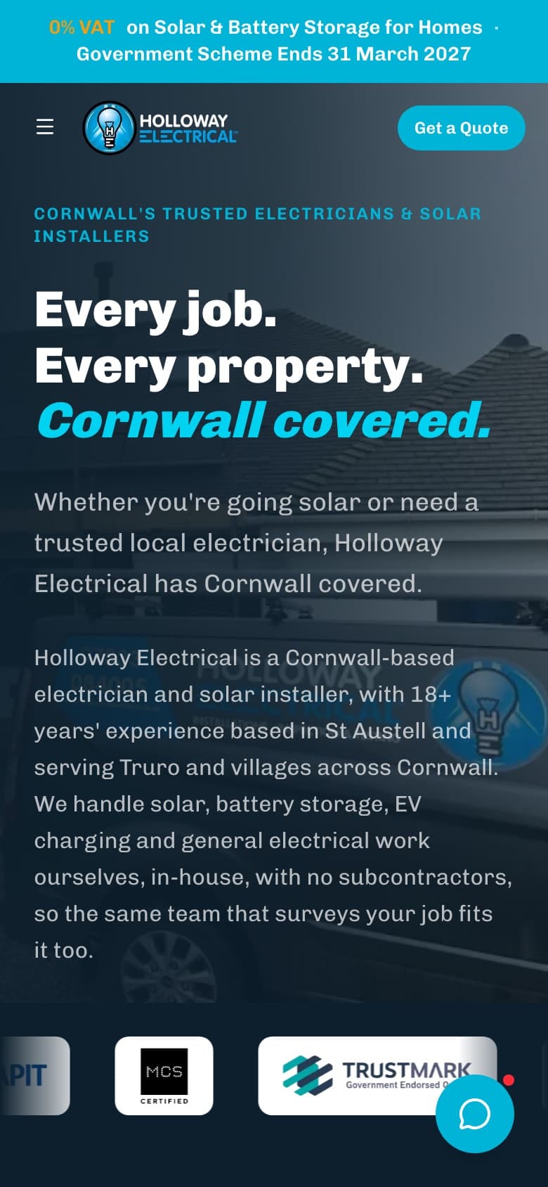 The Holloway Electrical website on a phone